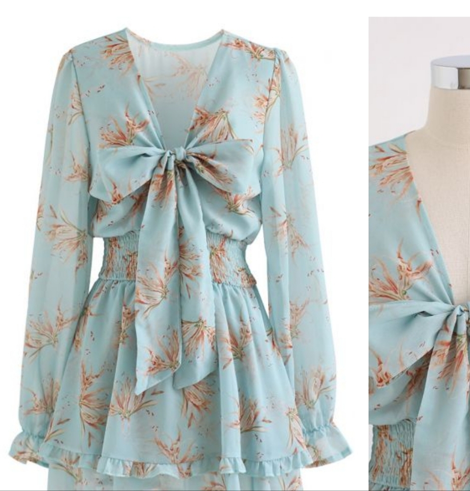 Floral Front Tie Knot Mini Dress In Size Large